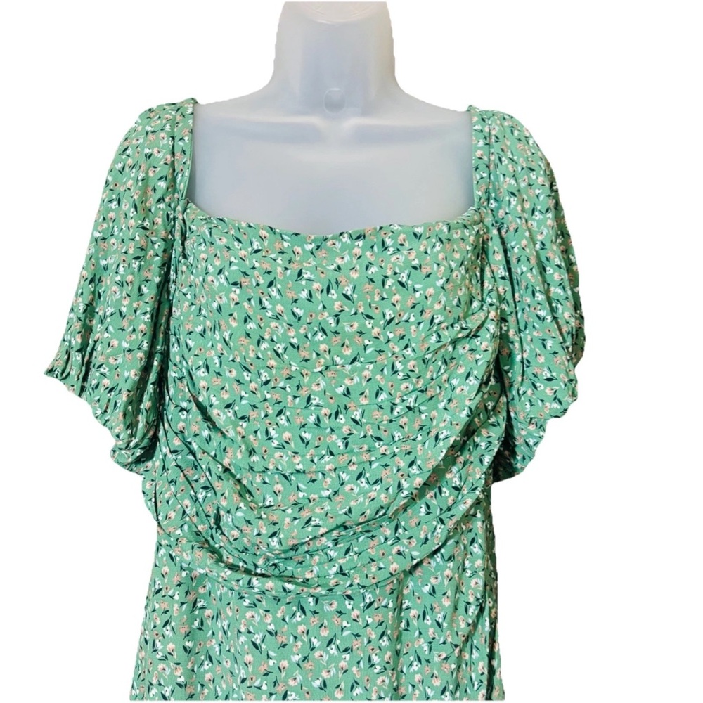 ASTR The Label Green Floral Square Neck Bubble Sleeve Midi Dress - Size XL - Picture 4 of 14